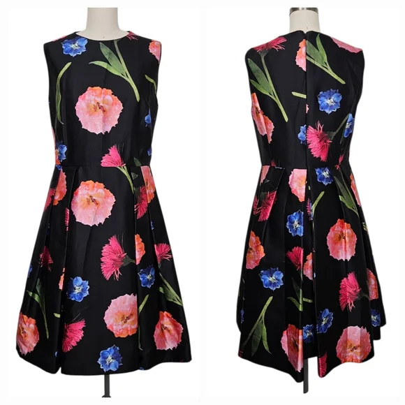 Carolina Herrera Floral Silk-Blend Mikado A-Line Cocktail Dress Size 10 - Picture 2 of 13